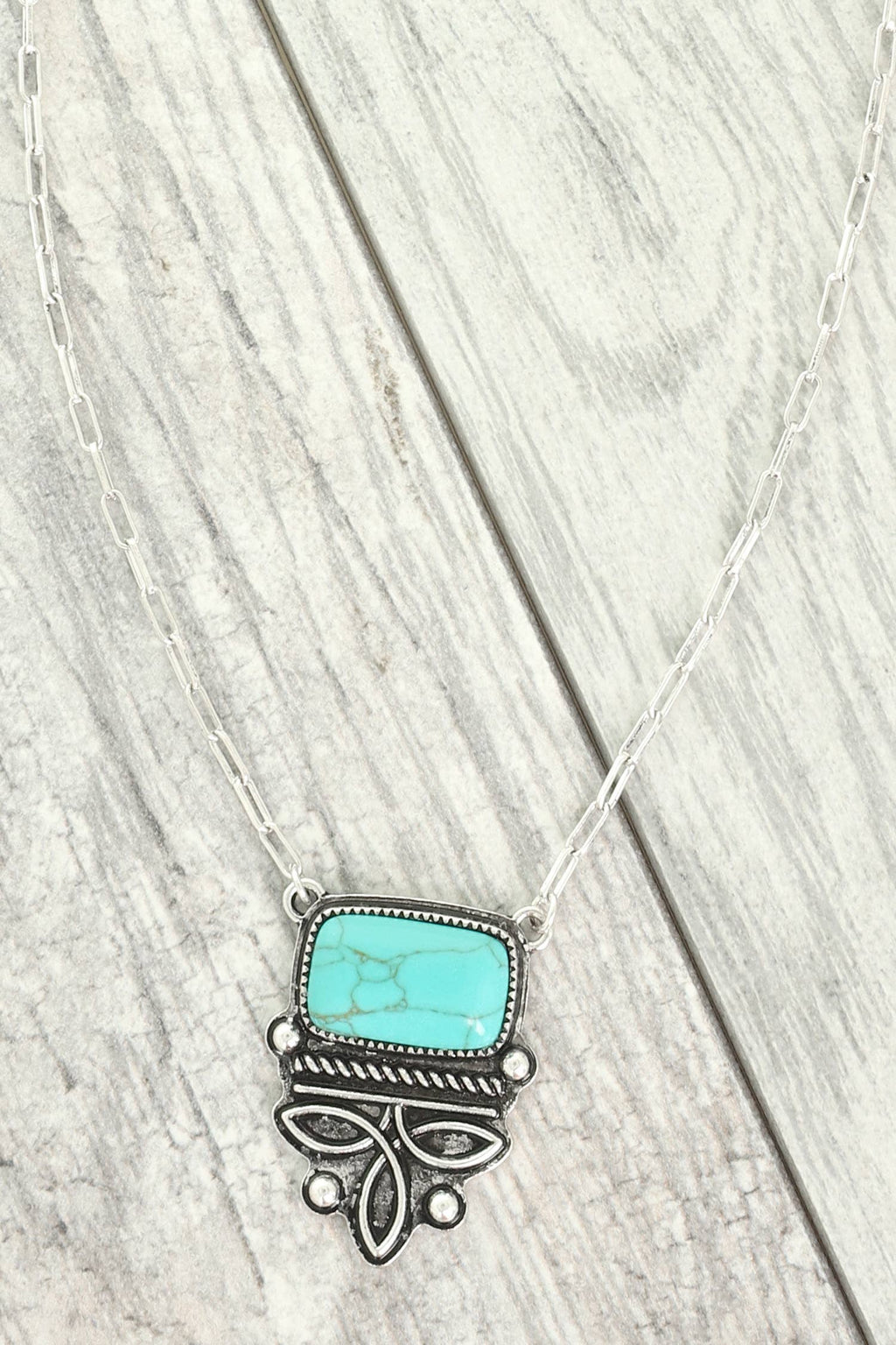 Western Rectangle Turquoise Boot Stitch Pendant Necklace