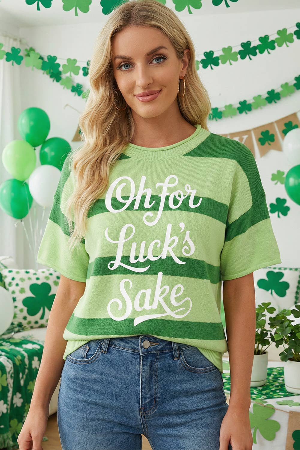 St. Patrick’s Lucky Embroidered Letter Print Sweater Shirt