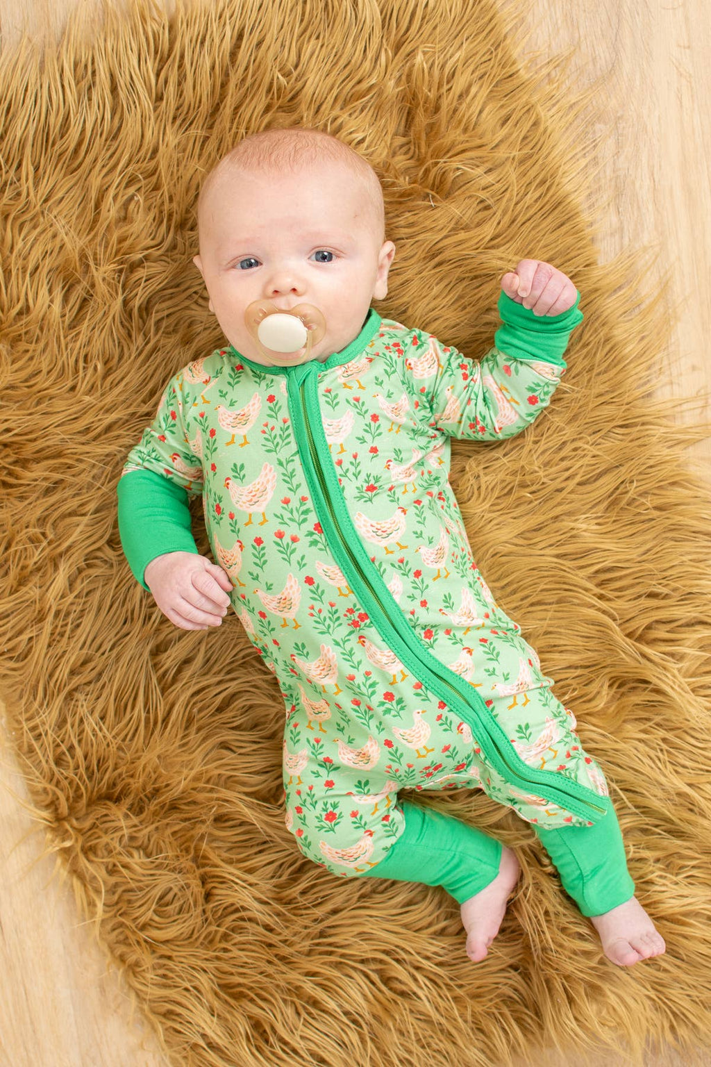 Green Chickens & Blooms Baby Bamboo Zippy