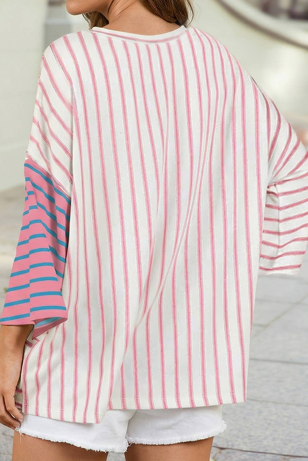 Colorblock 3/4 Sleeve Loose T Shirt