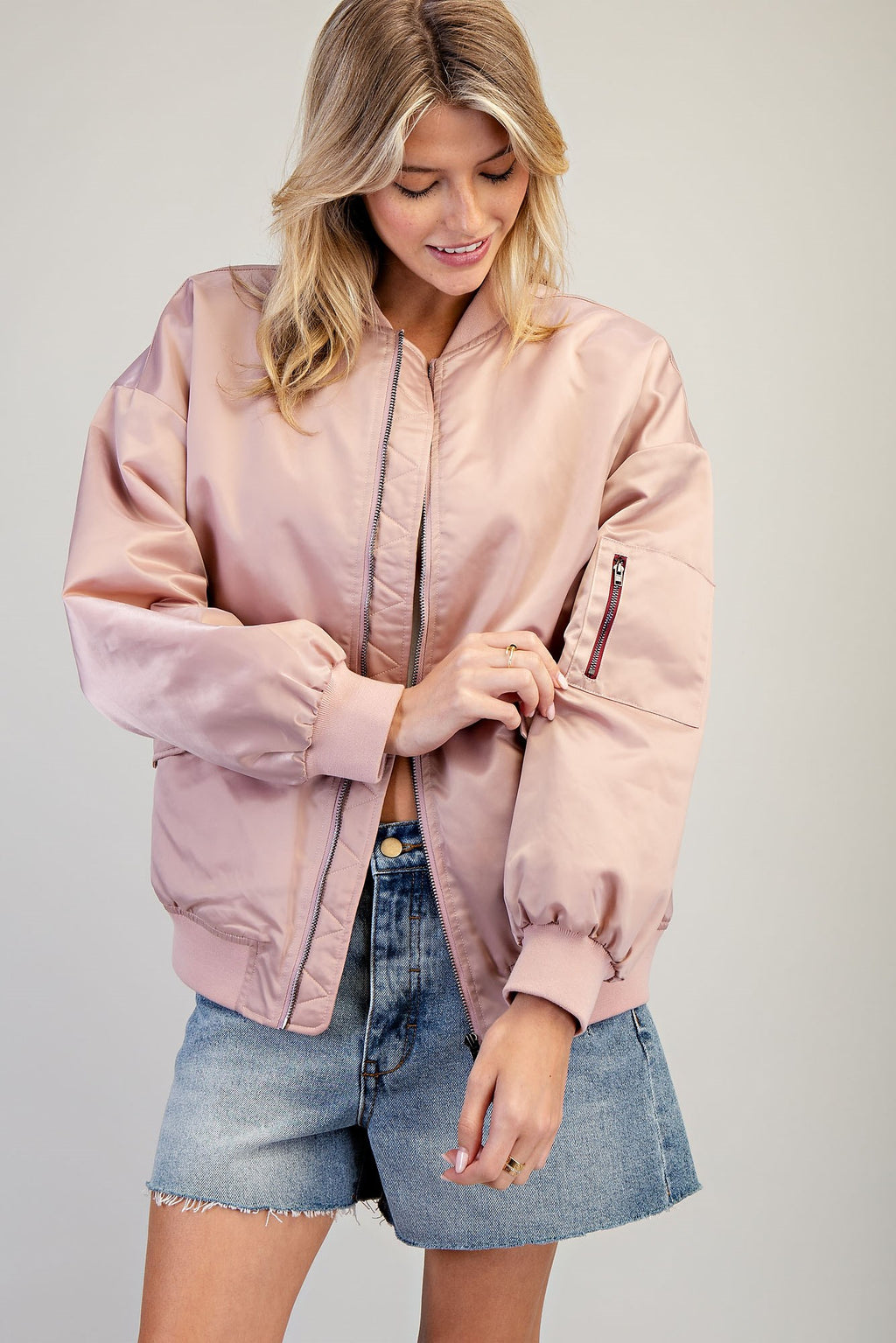 Bomber Jacket With Zip Sleeve