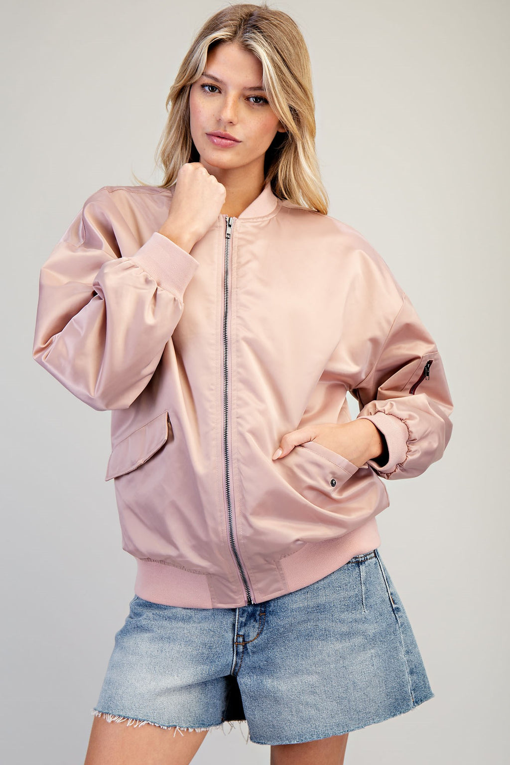 Bomber Jacket With Zip Sleeve