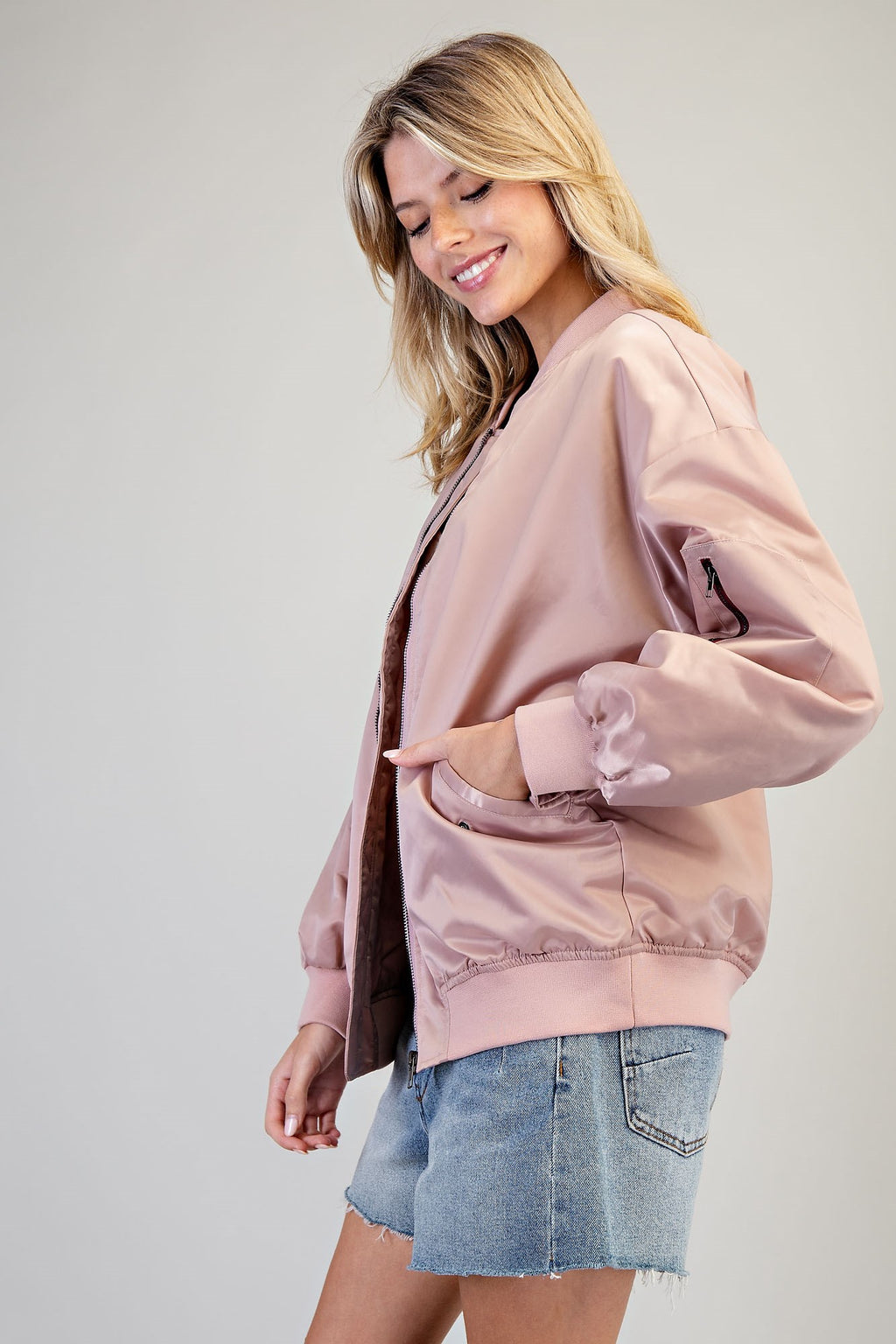 Bomber Jacket With Zip Sleeve