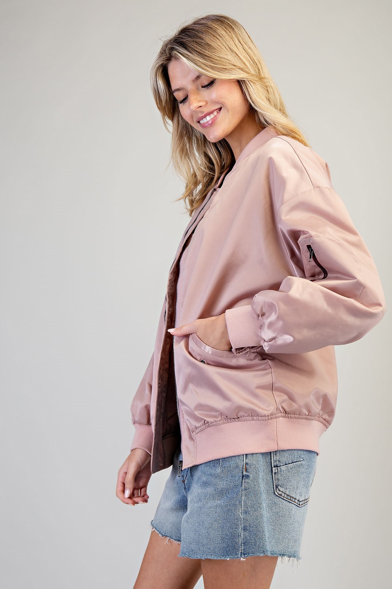 Bomber Jacket With Zip Sleeve