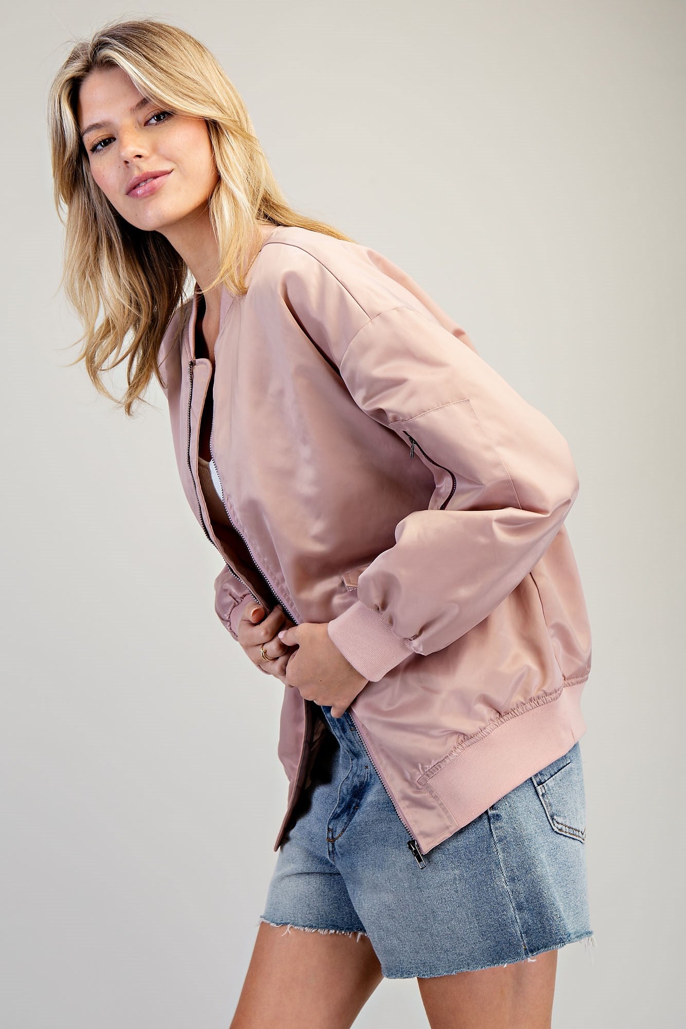 Bomber Jacket With Zip Sleeve