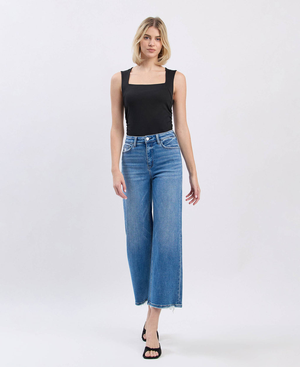 HIGH RISE CROP WIDE JEANS F6007