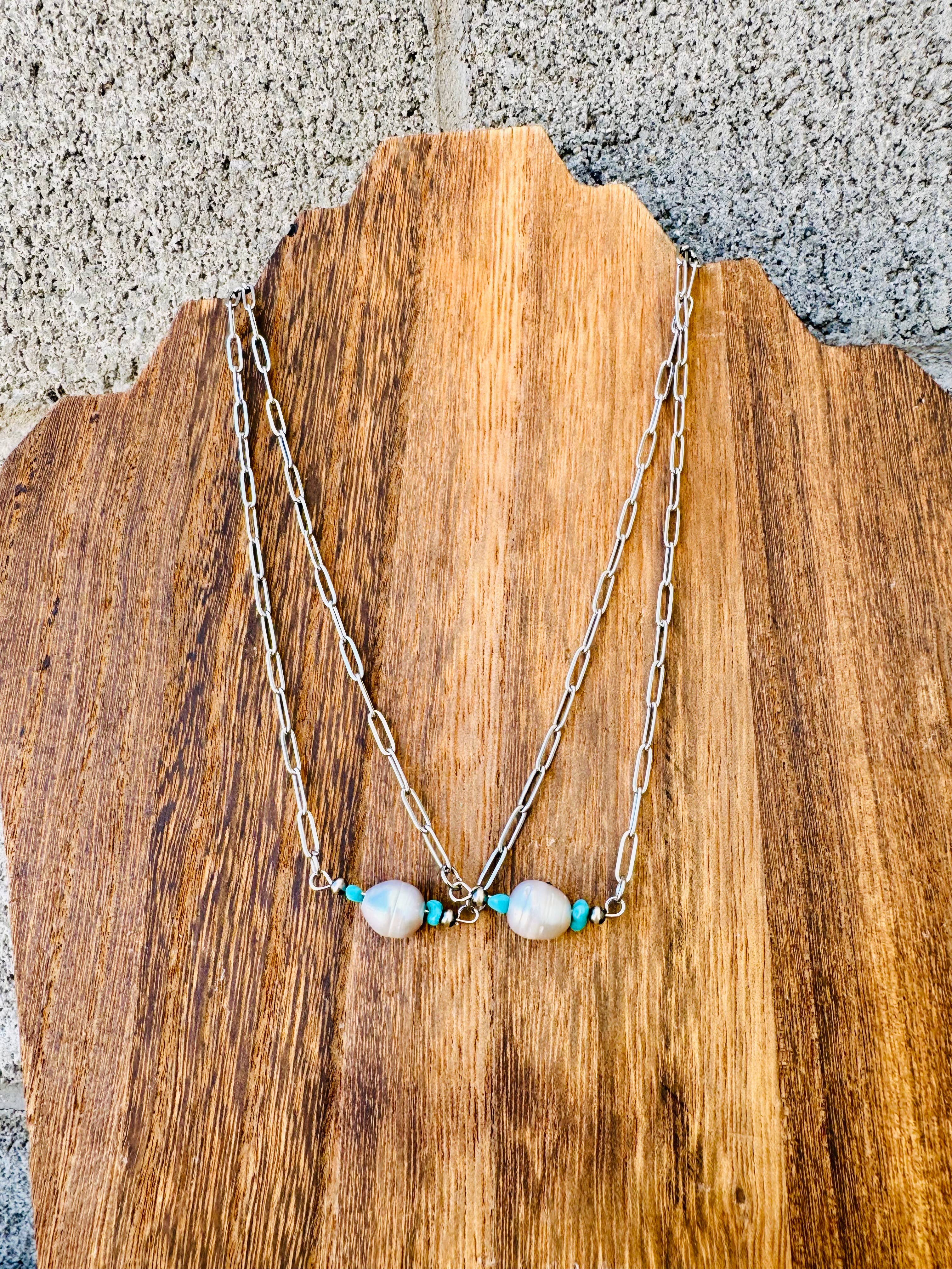 Turquoise Bar Choker/ Fresh Water Pearl Choker/ Small Choker