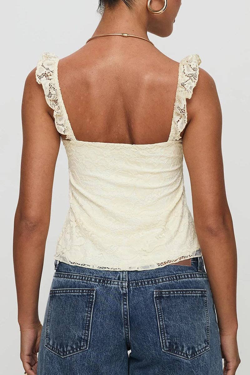 Ruffled Strap Lace Tank Top