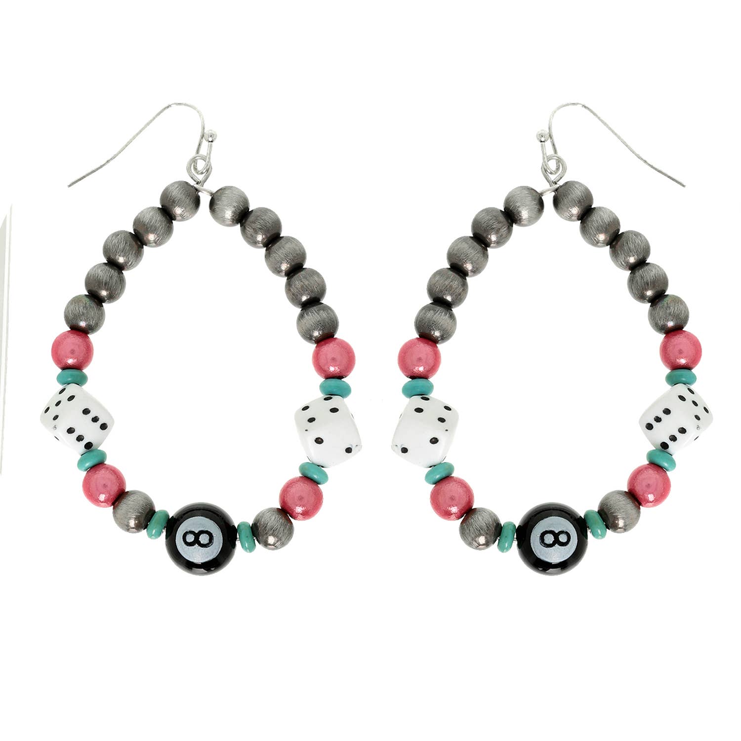 Western Pearl Bead Turquoise Oval Hoop Earrings