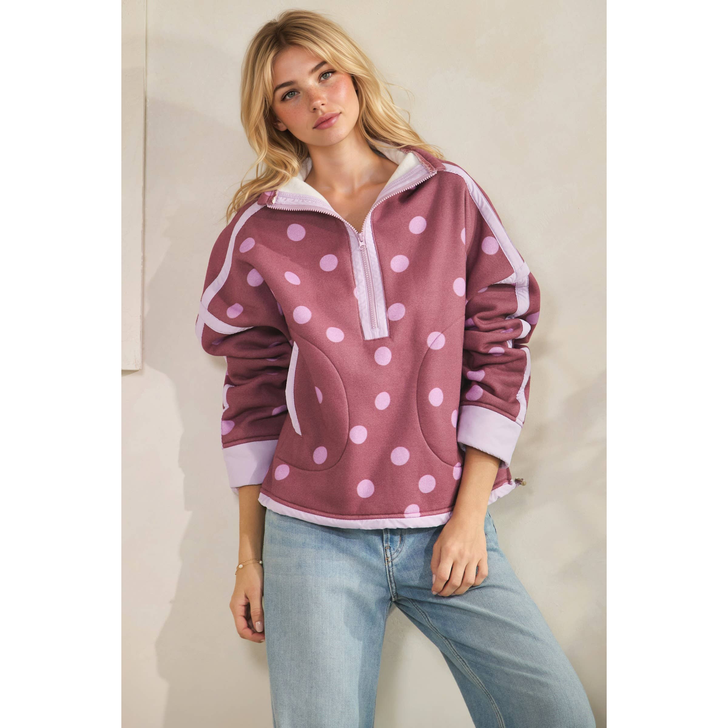 Polka Dot Contrast Pull Over