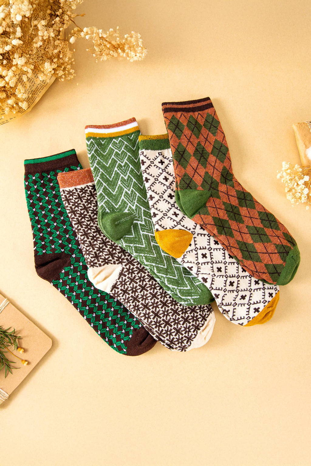 Grip Geometric Pattern Combed Cotton Socks