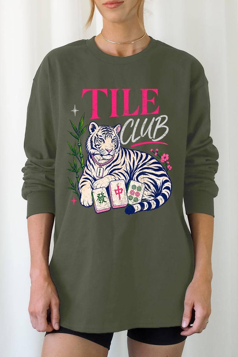 Mahjong Tile Club Tiger Graphic Long Sleeve Tee