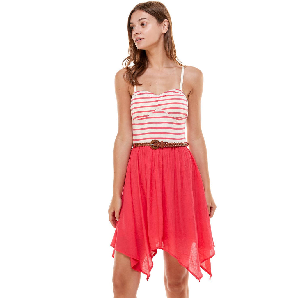 STRIPE BUSTIER HANDKERCHIEF HEM DRESS