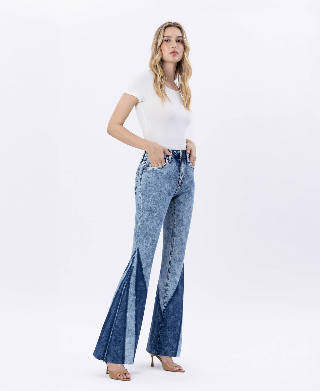 HIGH RISE CONTRAST PANEL SUPER FLARE JEANS - Flying Monkey