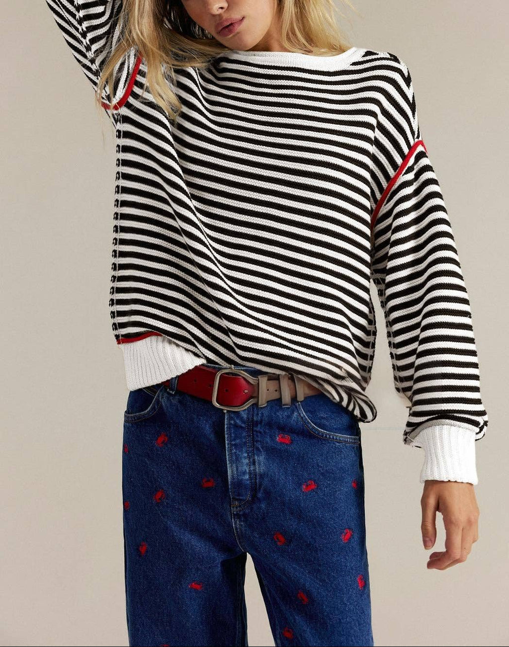 Striped Crewneck Knit Pullover Sweater – Relaxed Fit for Women