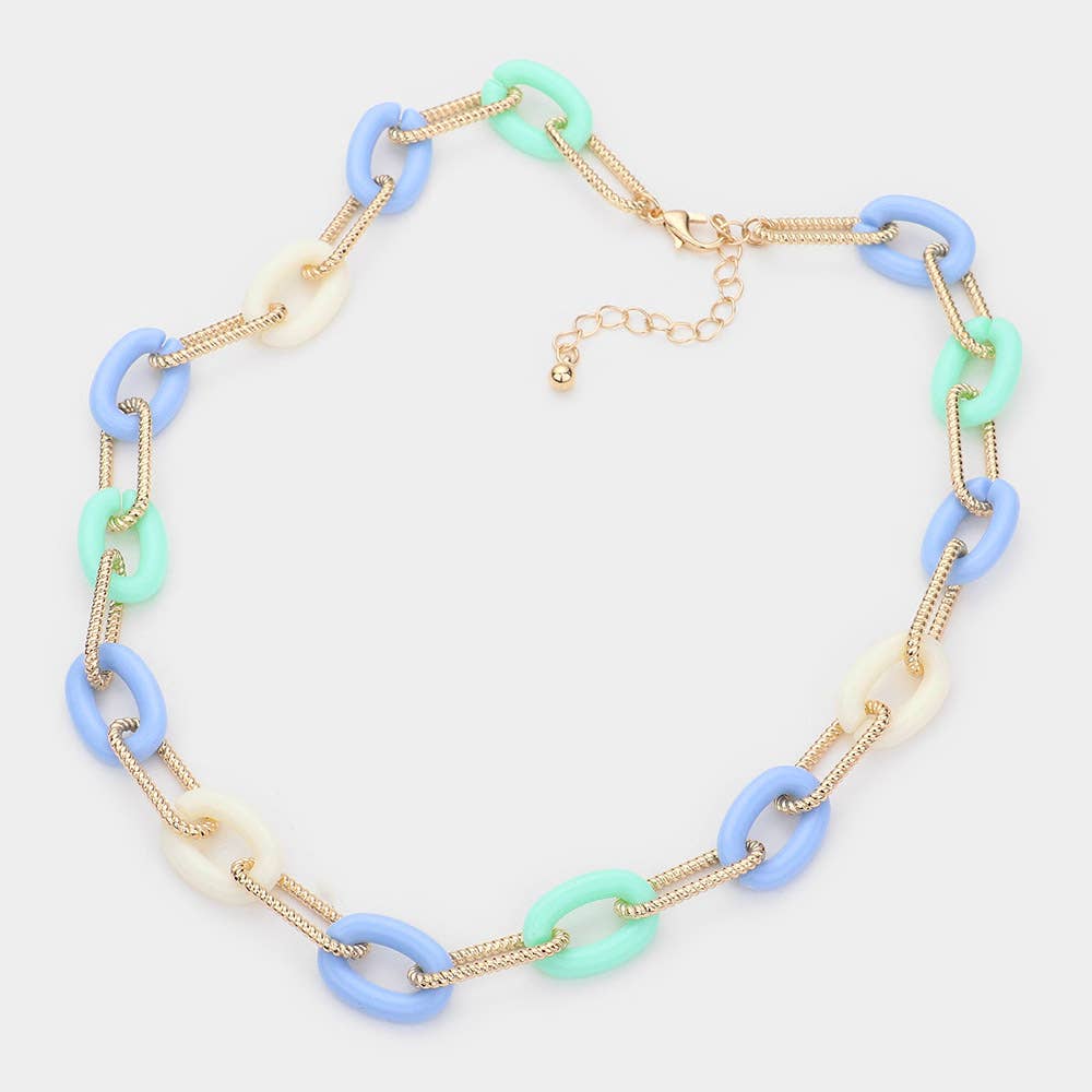 Oval Celluloid Acetate Metal Link Necklace