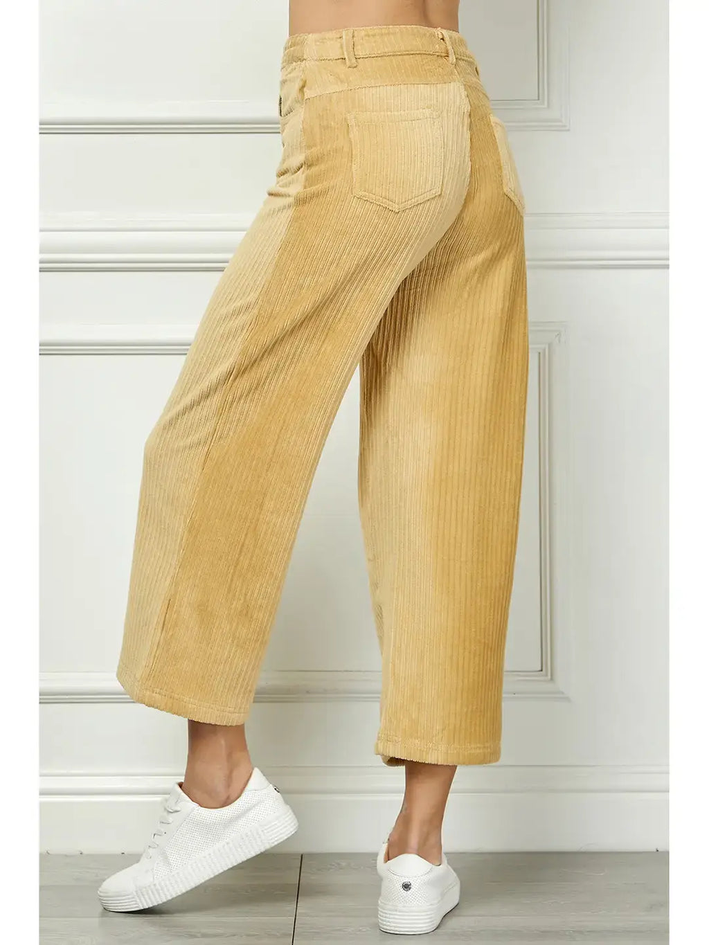 WIDE LEG ANKLE LENGTH CORDUROY PANTS