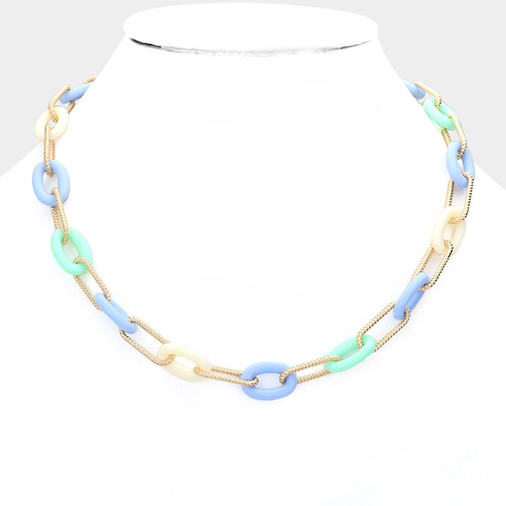 Oval Celluloid Acetate Metal Link Necklace