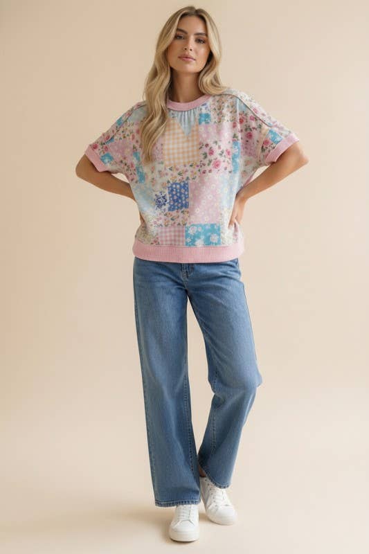 Plus Floral Patchwork Top With Triangle Detail