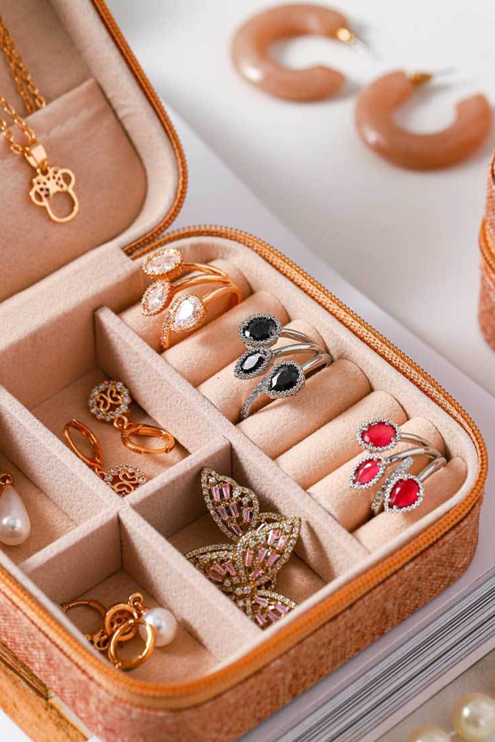 Retro Floral Print Portable Square Jewelry Box 2*4*4 inch