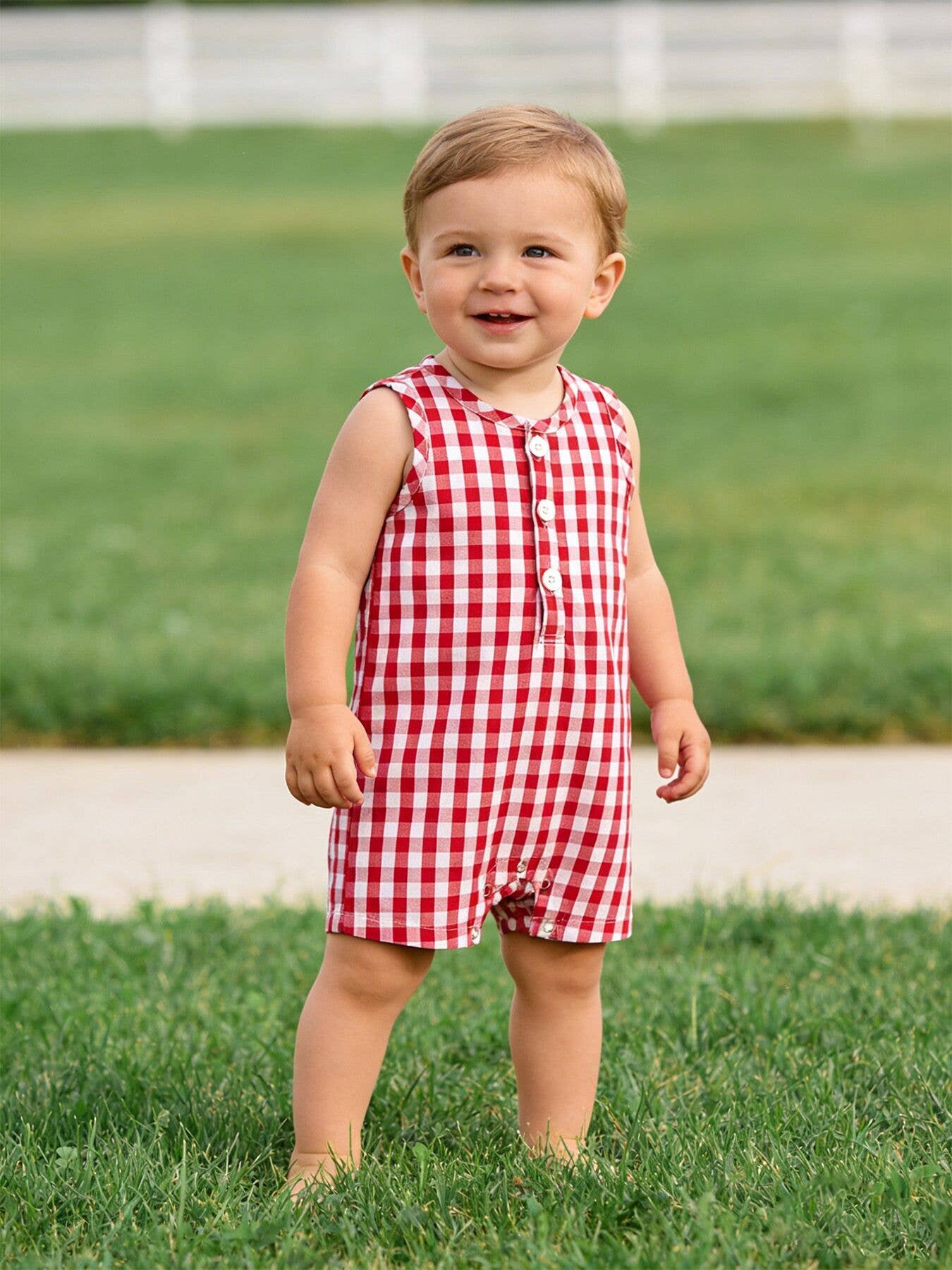 Summer Plaid Smocked Ruffle Romper Sibling Outfits