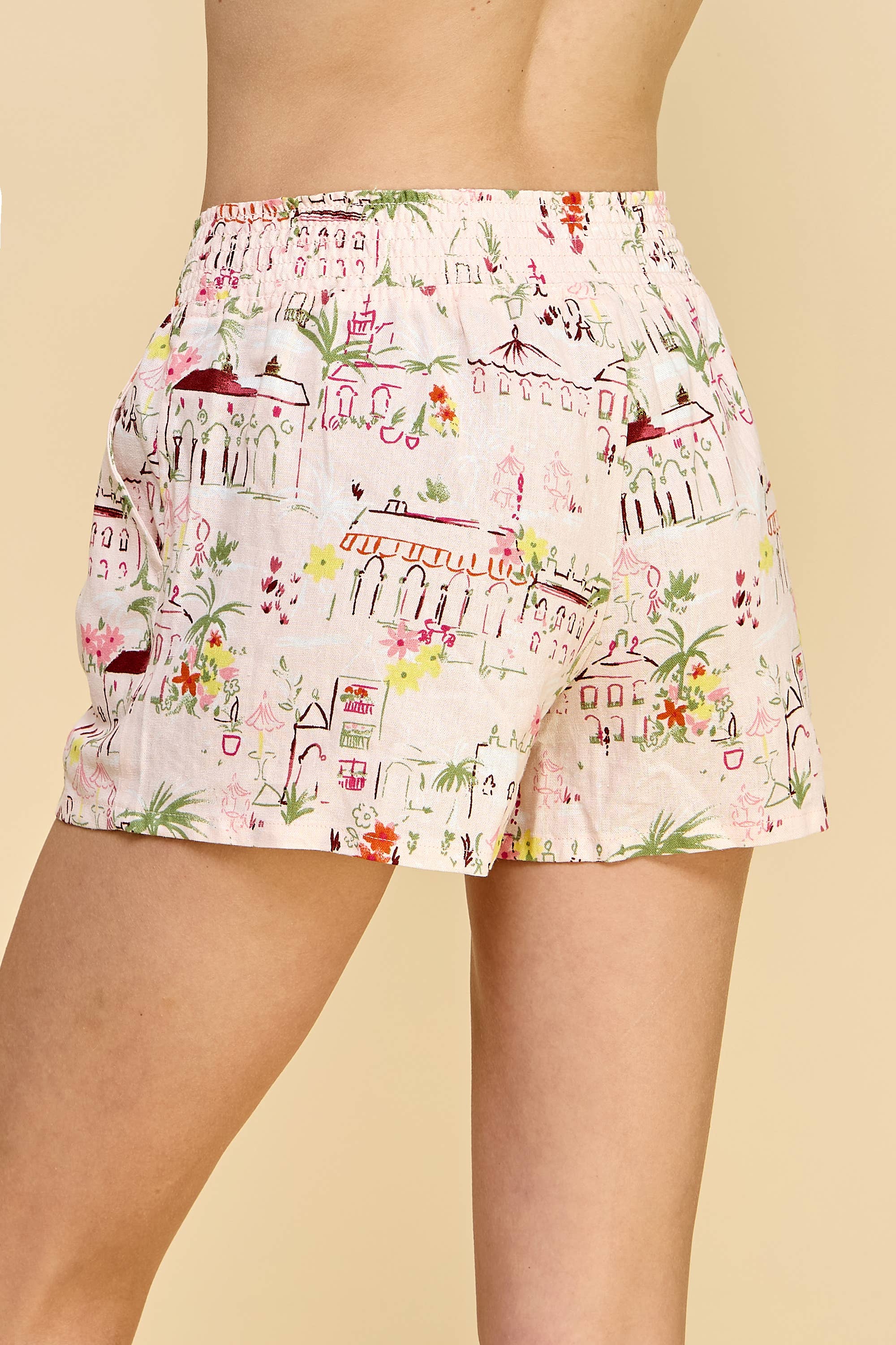 DRAWSTRING PRINTED SHORTS IN BLUSH