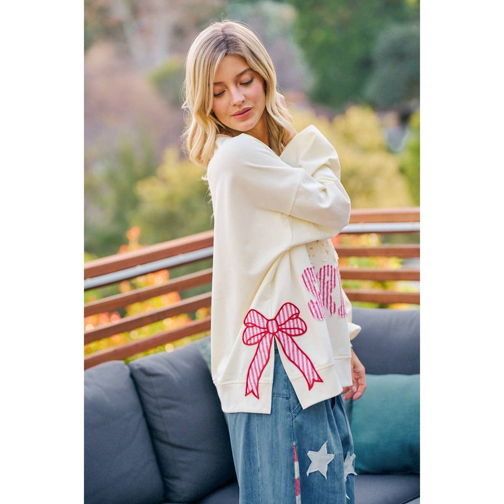 4TH OF JULY STARS AND STRIPES PATCHES SWEATSHIRT