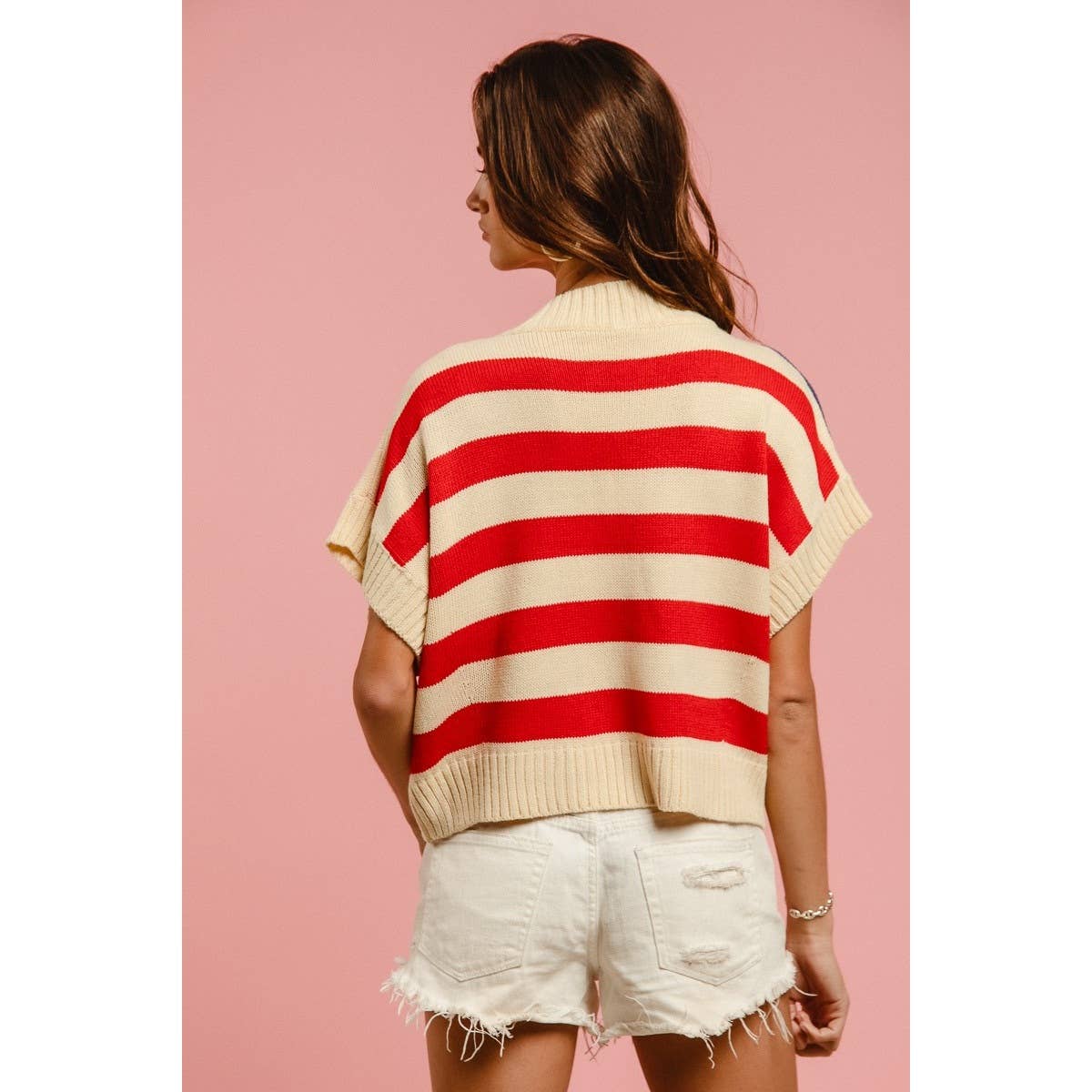 STAR PATCHES AMERICAN FLAG SLEEVELESS SWEATER