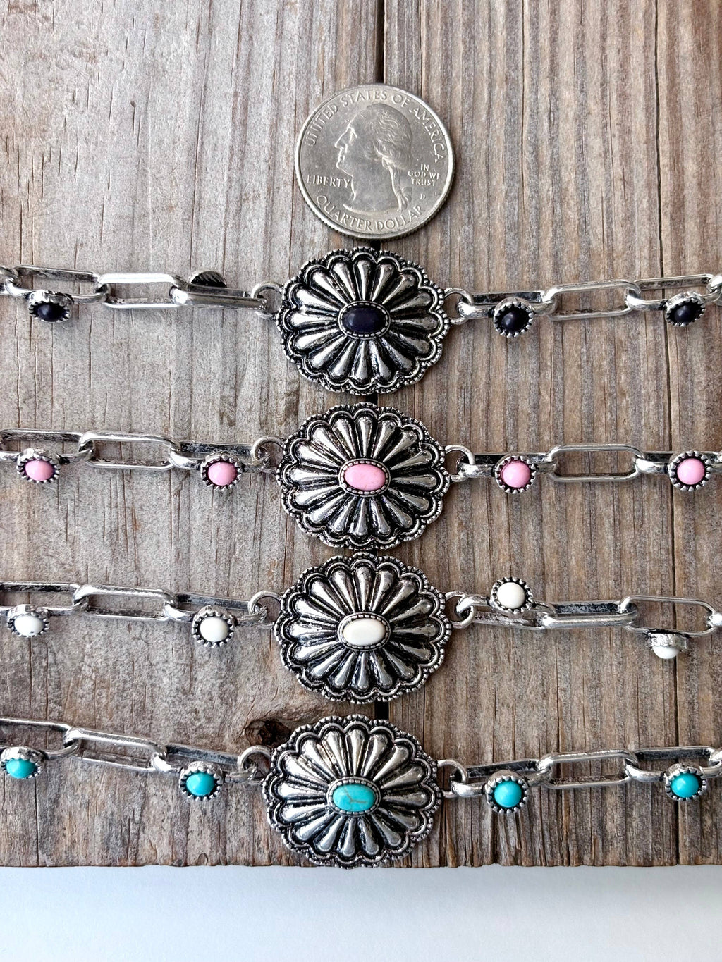 Western Concho Stone Paper Clip Chain Bracelet