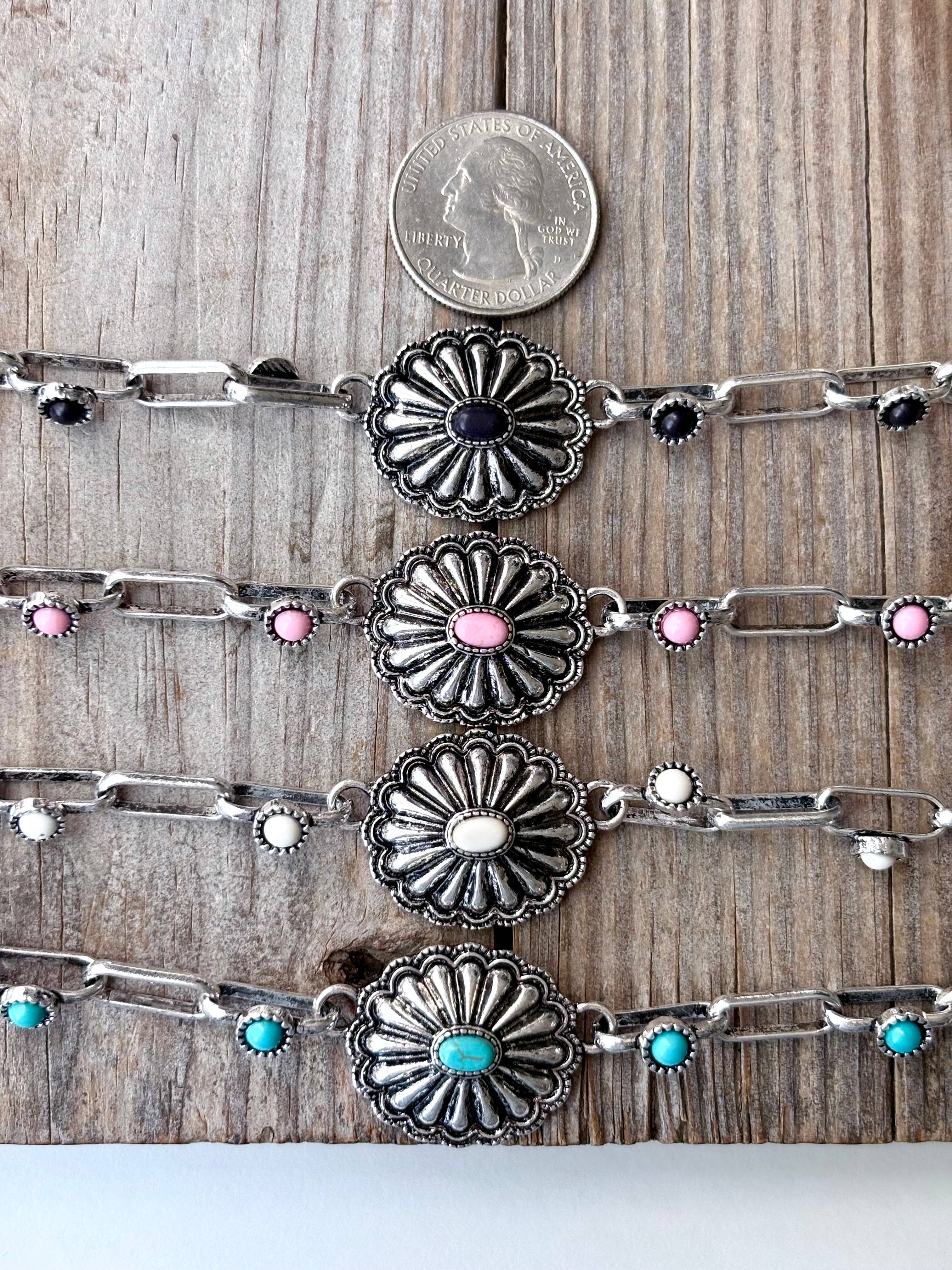 Western Concho Stone Paper Clip Chain Bracelet