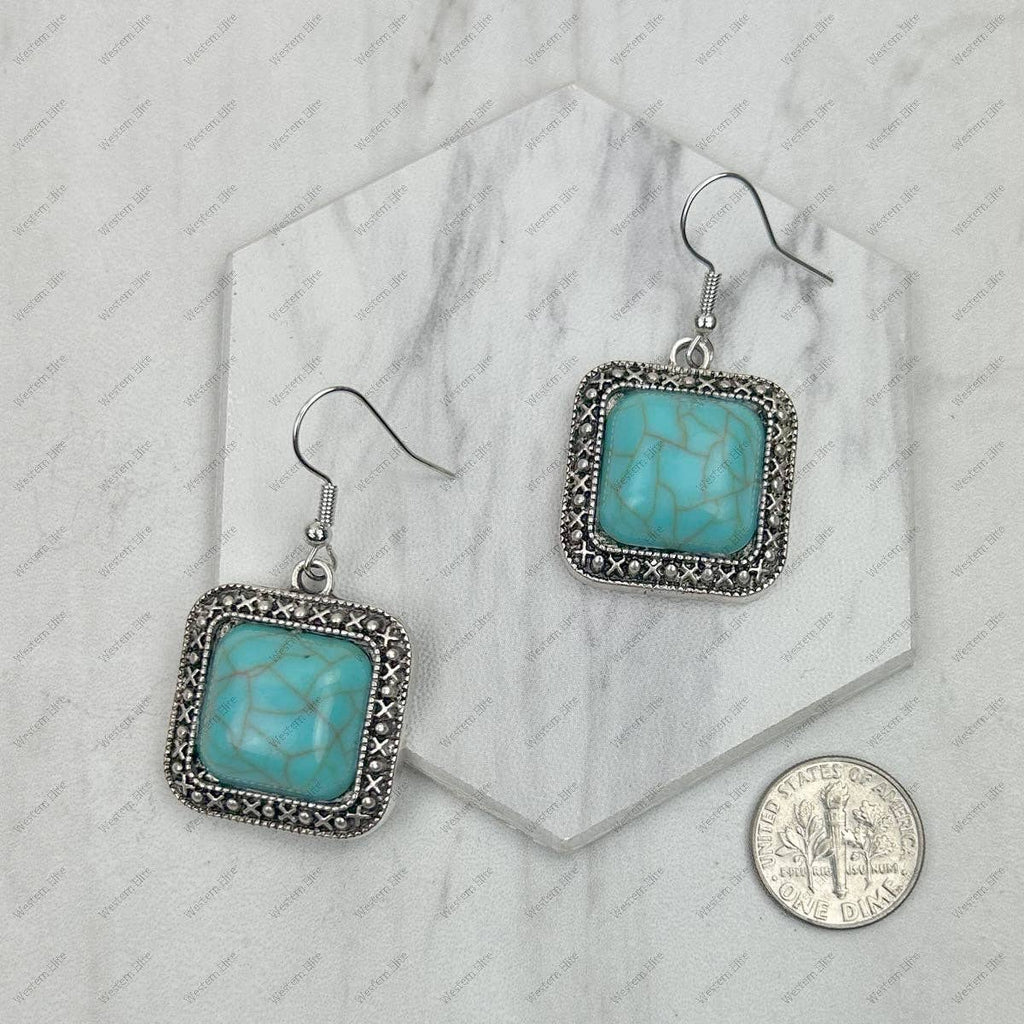 Silver with blue turquoise square stone Earrings.