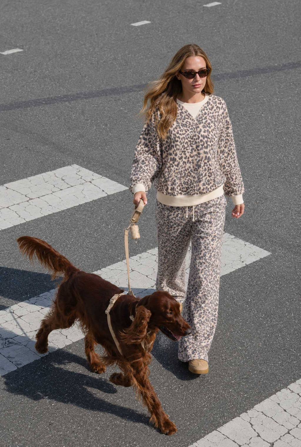 LEOPARD BOXY V-INSERT LONG SLEEVE KNIT TOP