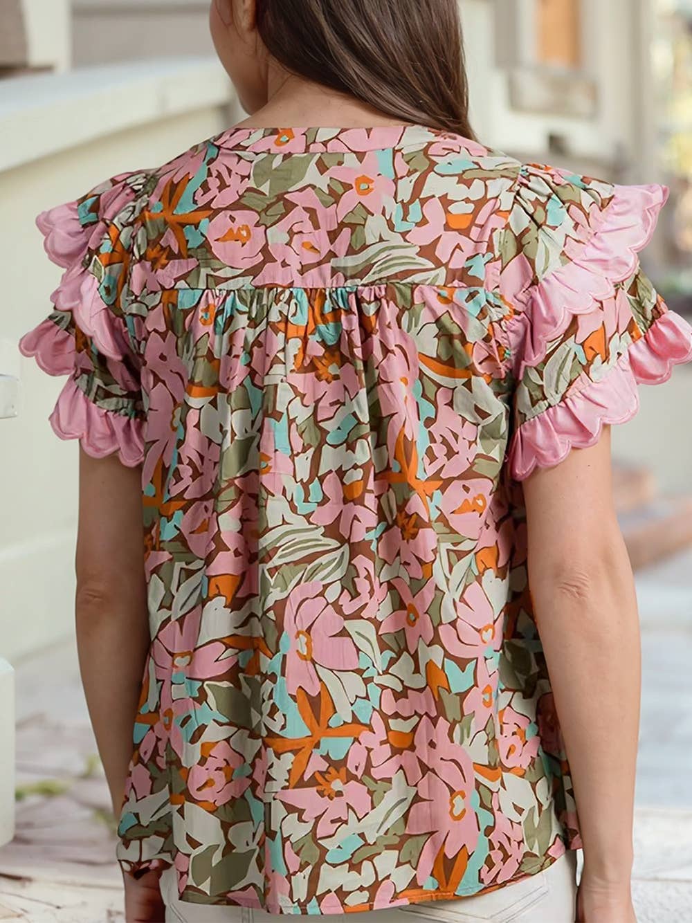 Floral Tiered Ruffled Short Sleeve Blouse