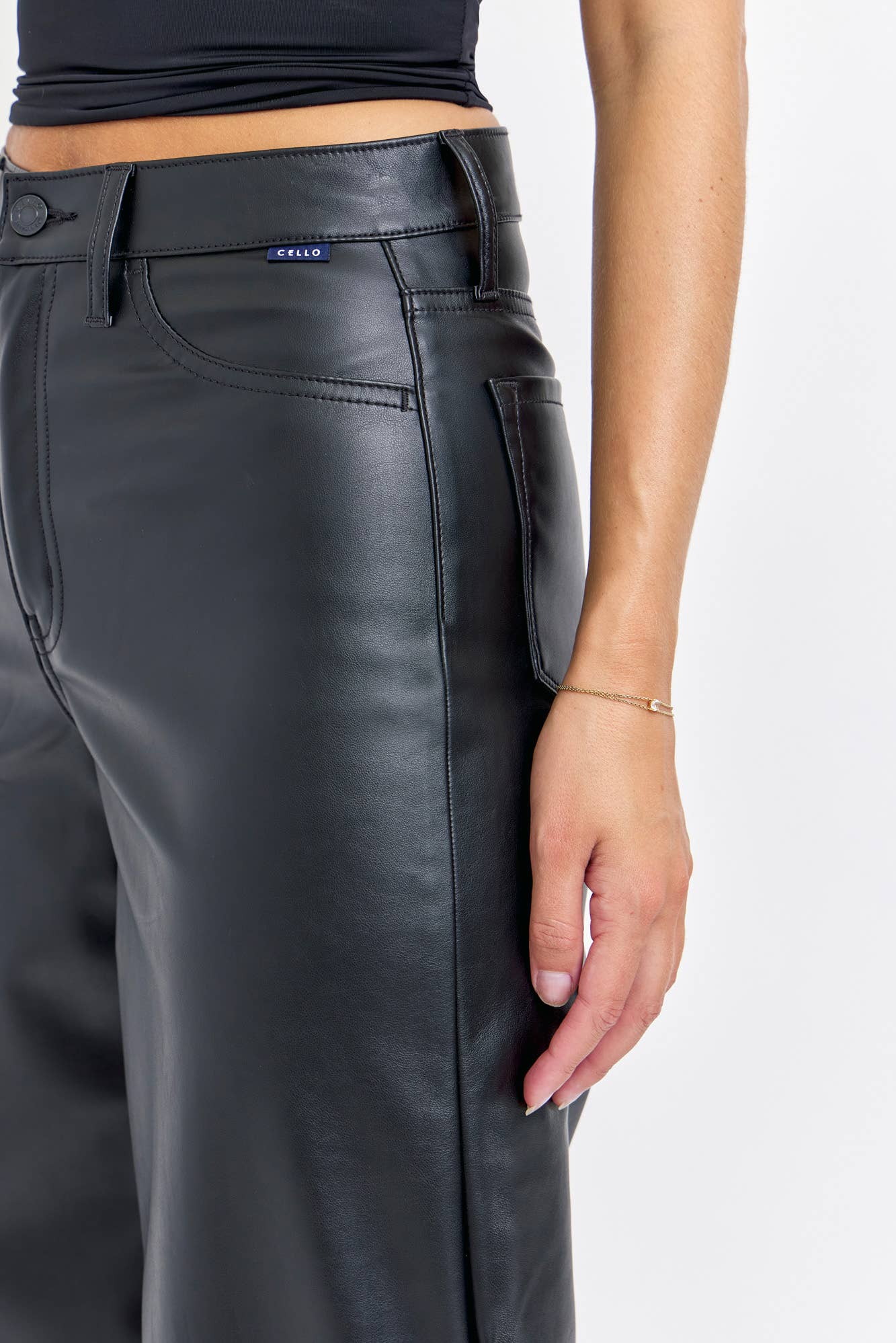 Black Faux Leather Wide Leg AM99497BLK