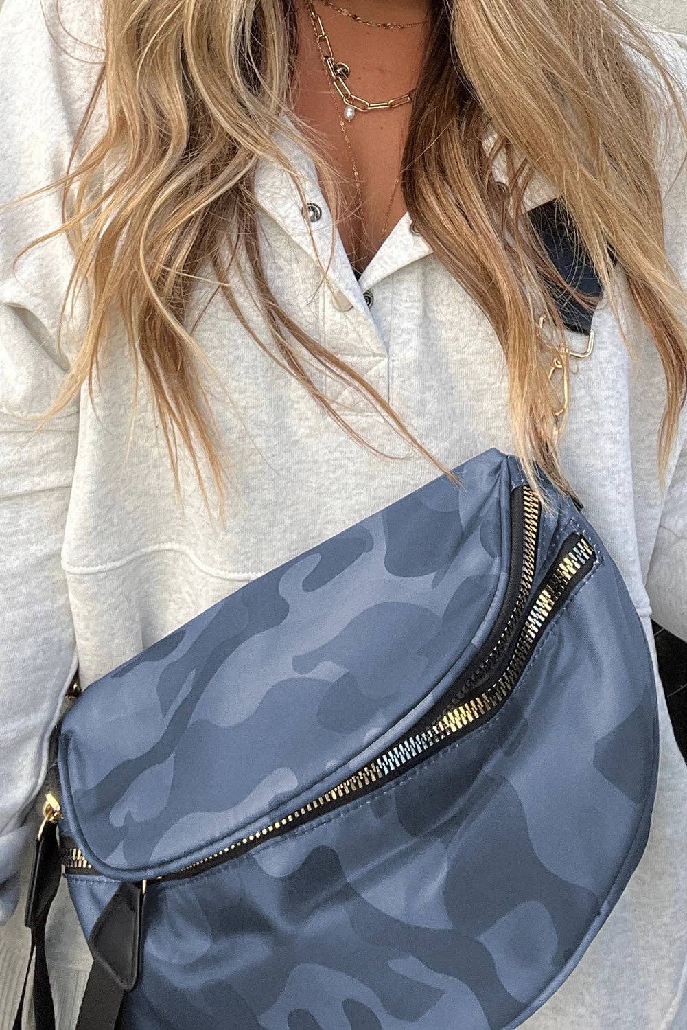 Camo Print Crossbody Shoulder Bag with Gold Chain Detail