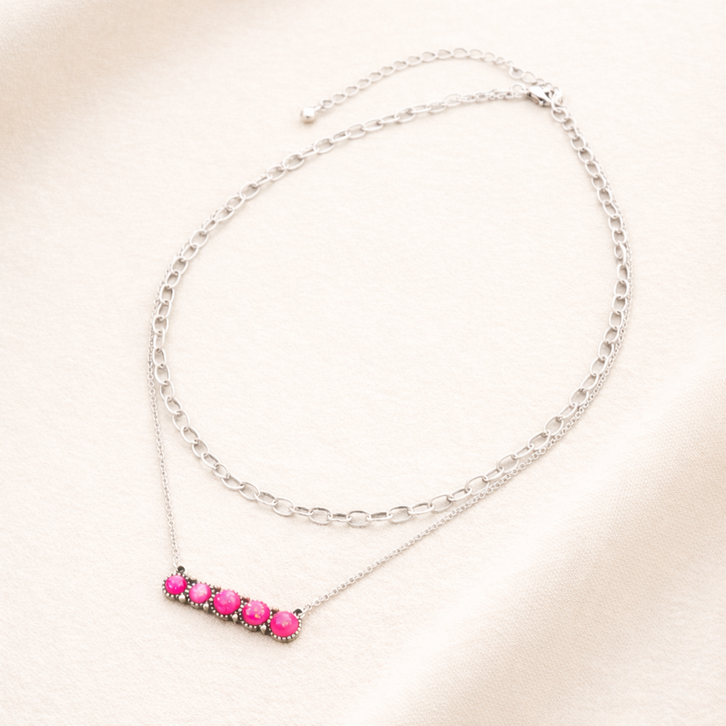 Layered 2 Row Opal Stone Necklace