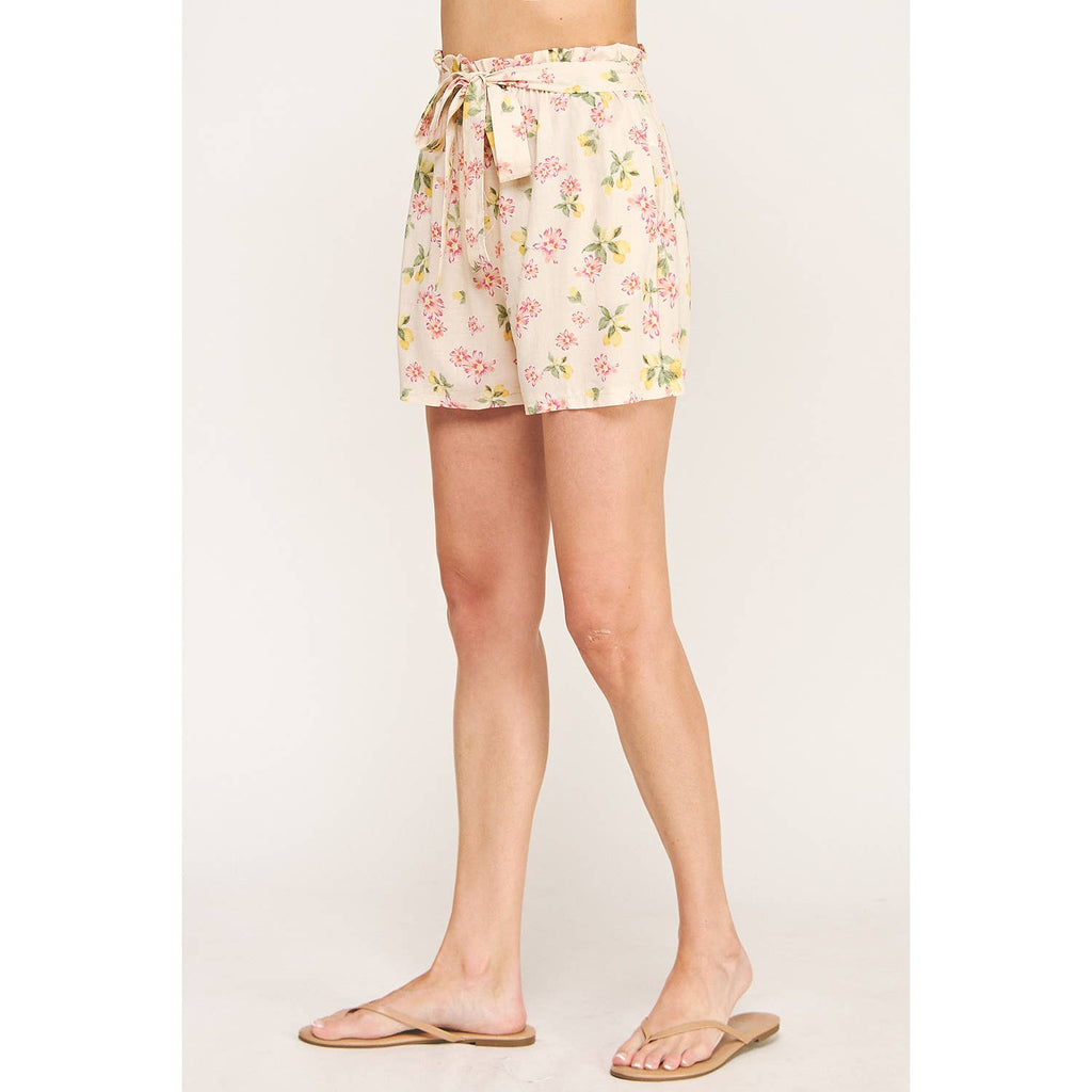 BLOOMING PINK PAPERBAG FLORAL SHORTS