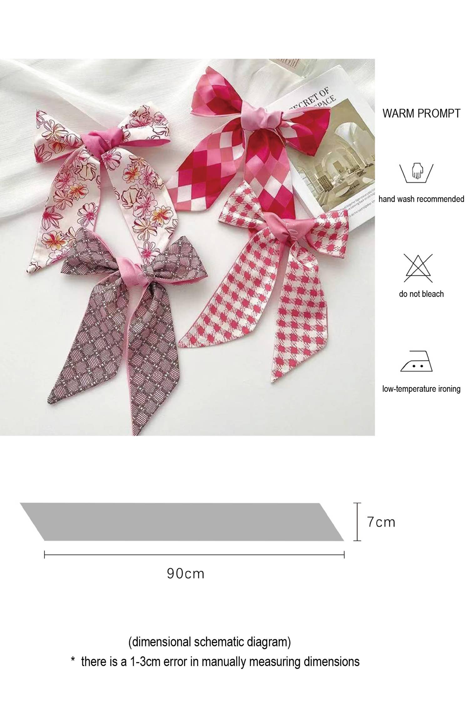 Red and White Rhombus Ribbon Hair Band Silky Scarf