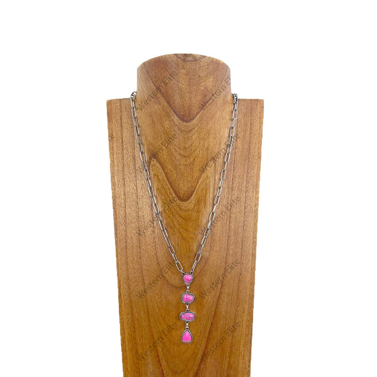 22 inches silver metal chain with four blue turquoise stone teardrops Necklace