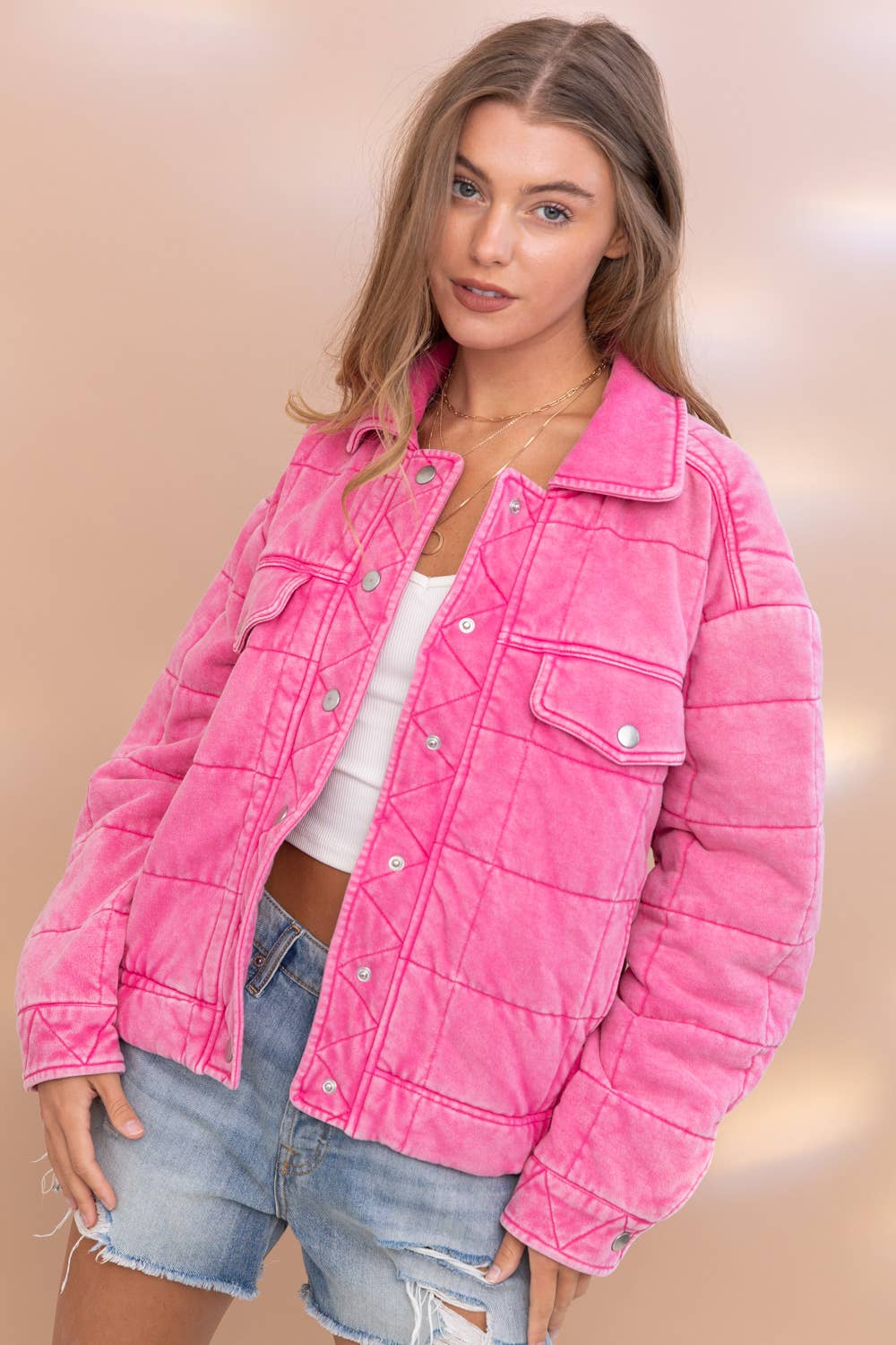 Garment Stone Washed Quilted Pocket Front Jacket