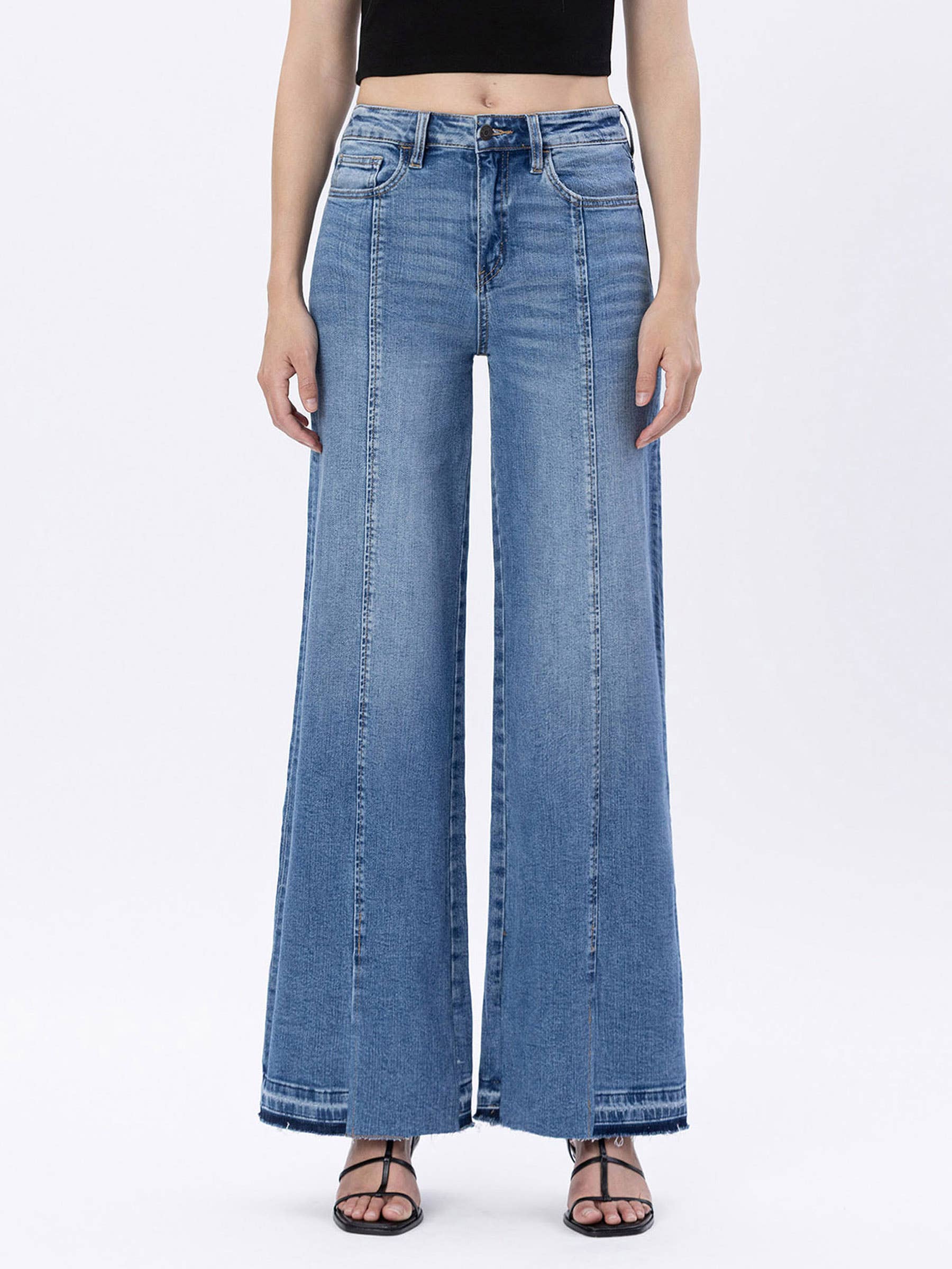 SUPER HIGH RISE SPLIT SEAM WIDE LEG JEANS