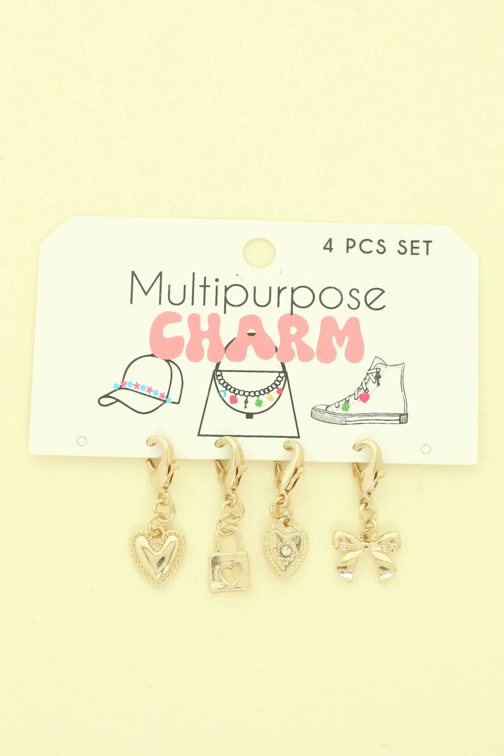 4-Piece Bow & Heart Charm Set