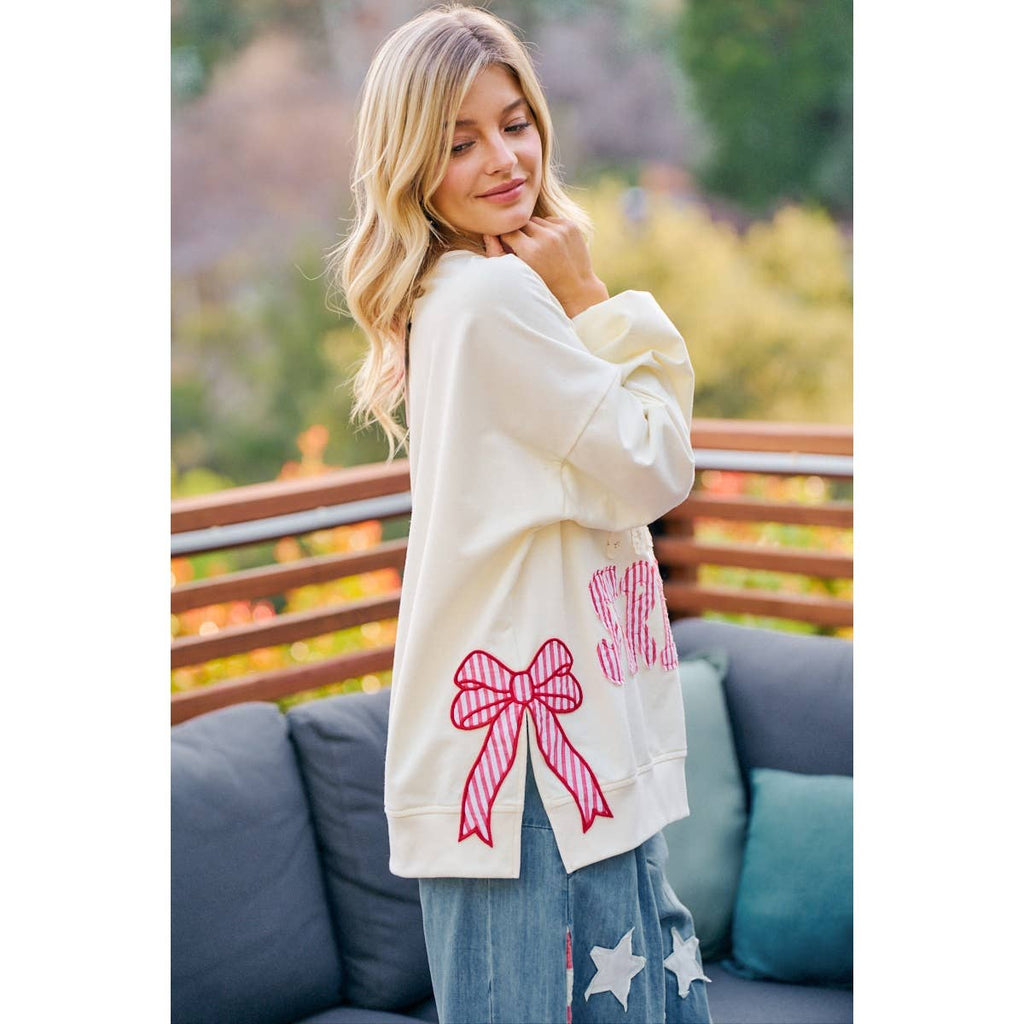 4TH OF JULY STARS AND STRIPES PATCHES SWEATSHIRT