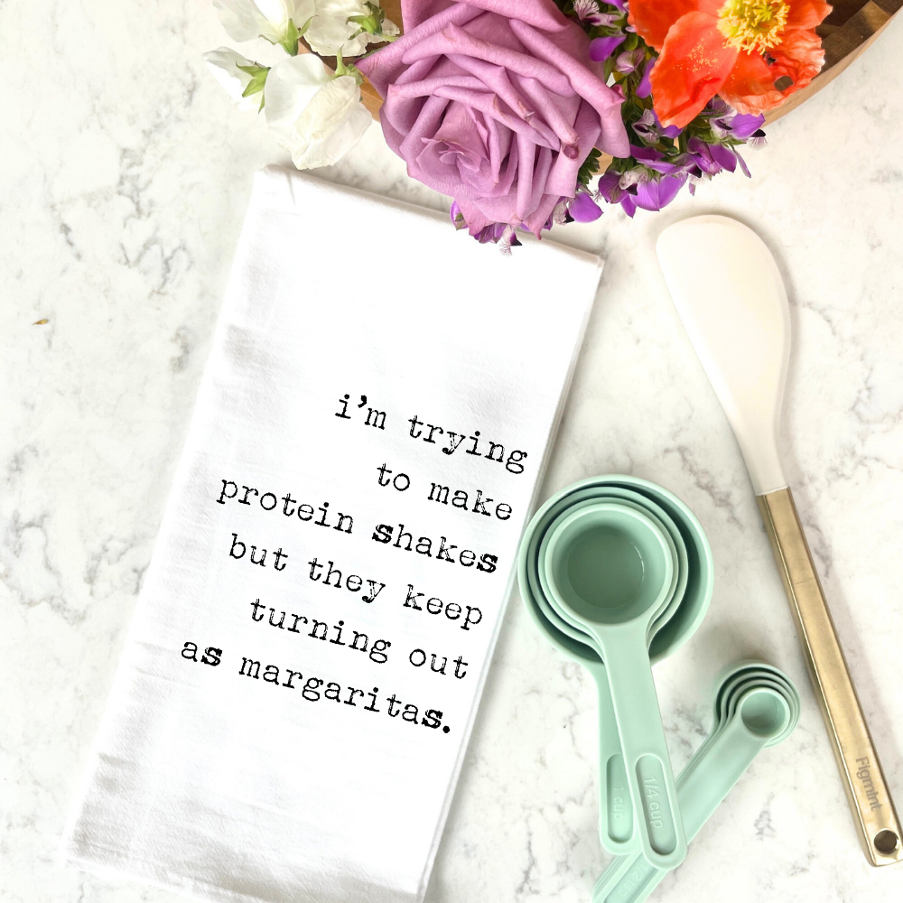 *NEW Funny gift towel Protein Shake to Margaritas