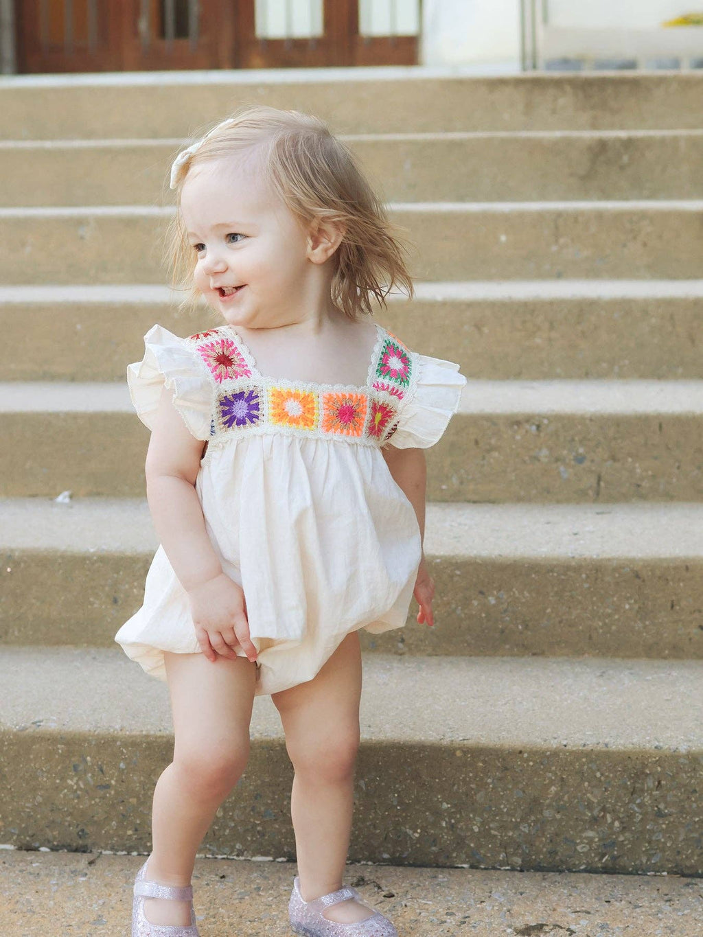 Summer Crochet Square Baby Ruffle Romper