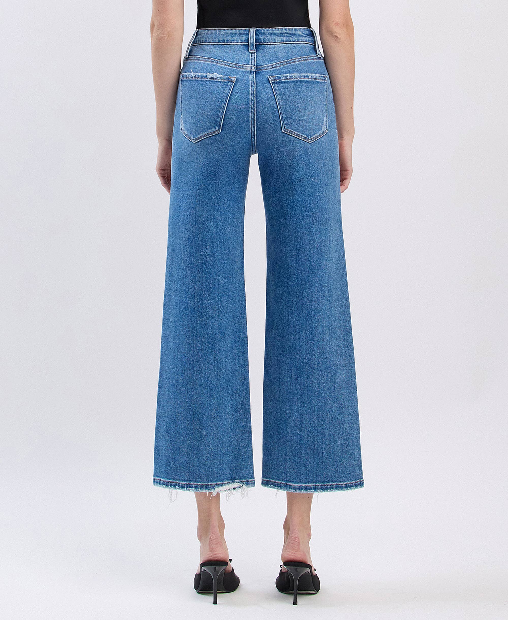 HIGH RISE CROP WIDE JEANS F6007