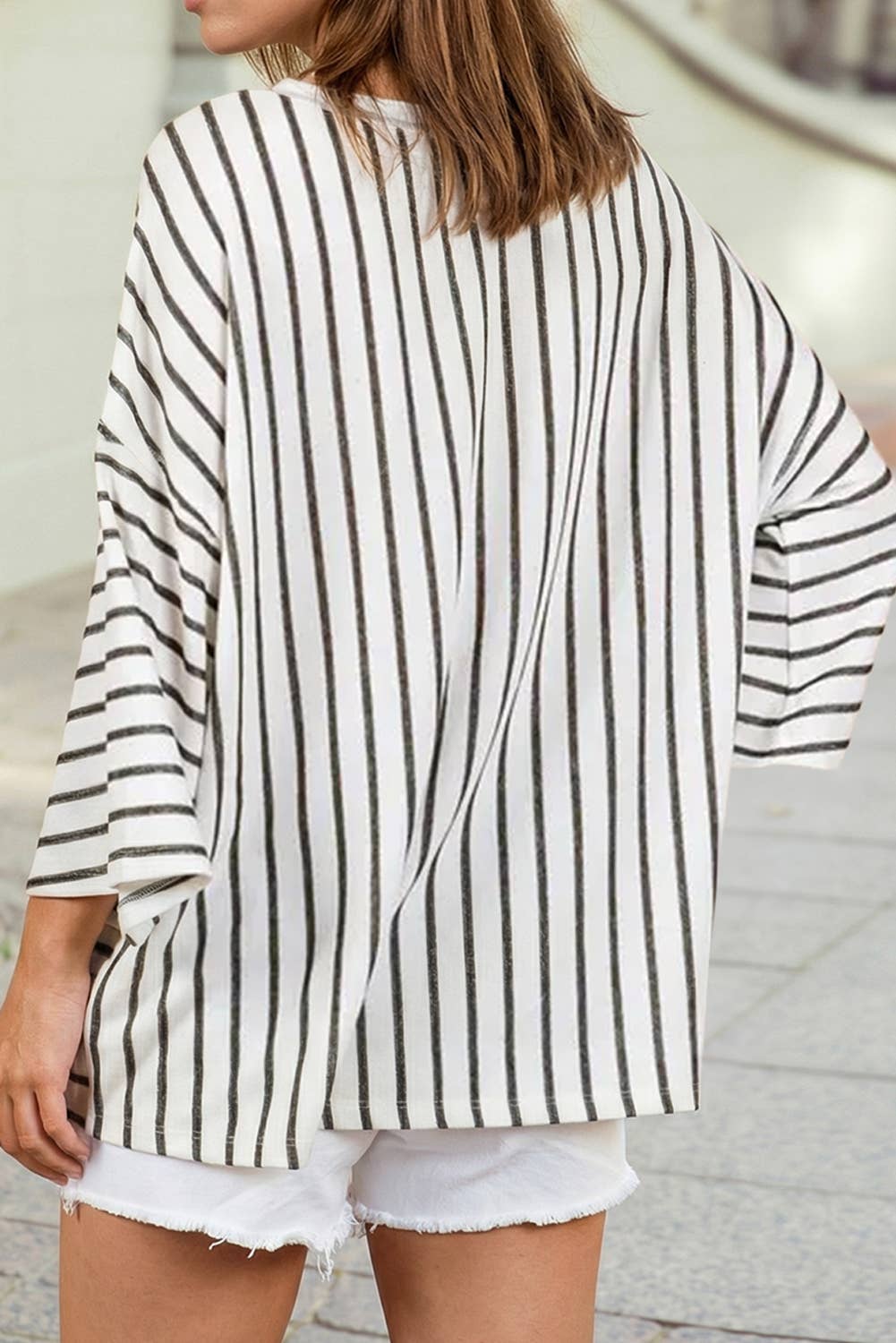 Colorblock 3/4 Sleeve Loose T Shirt