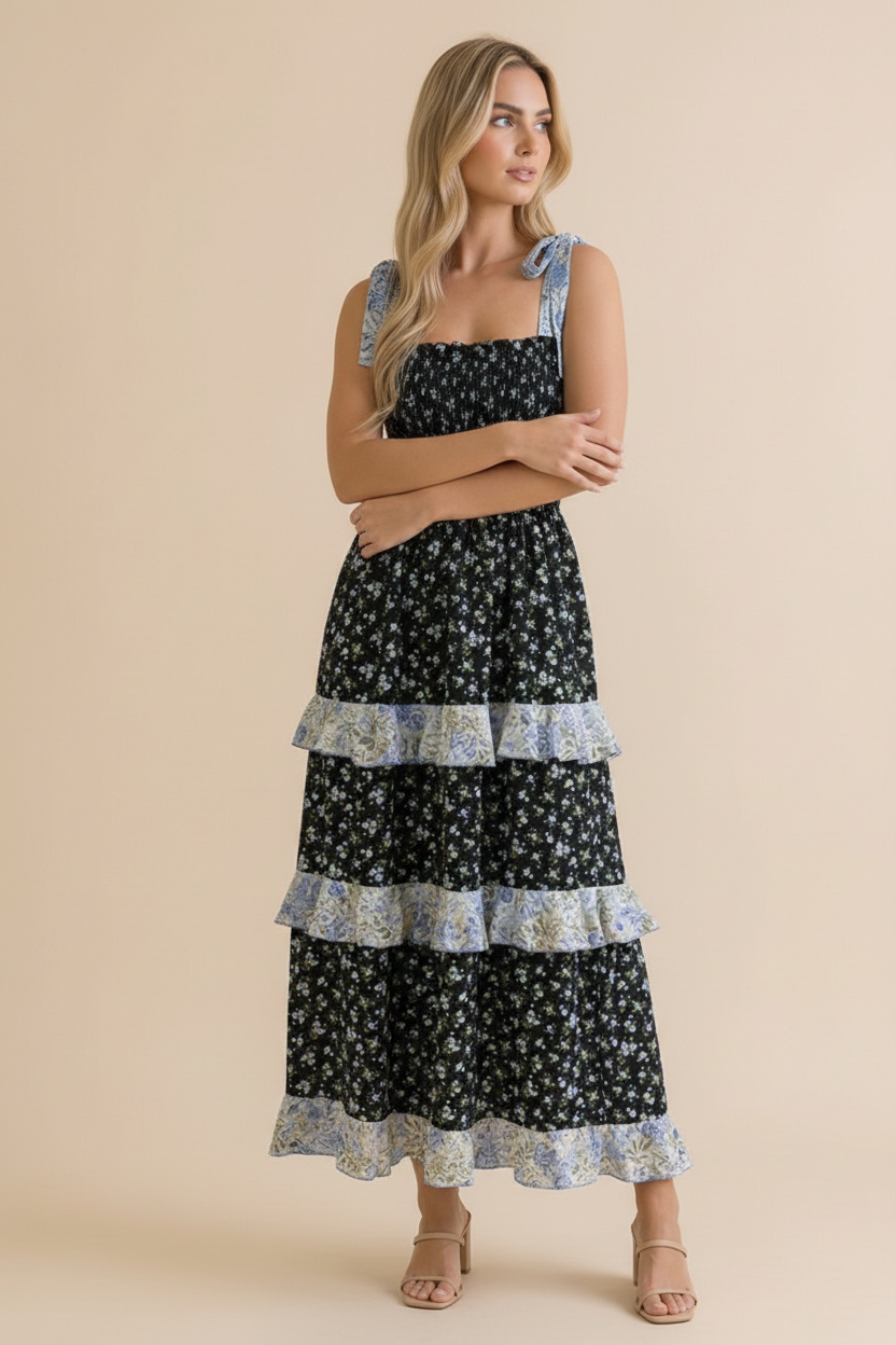 Floral Smocking Tube Top Maxi Dress