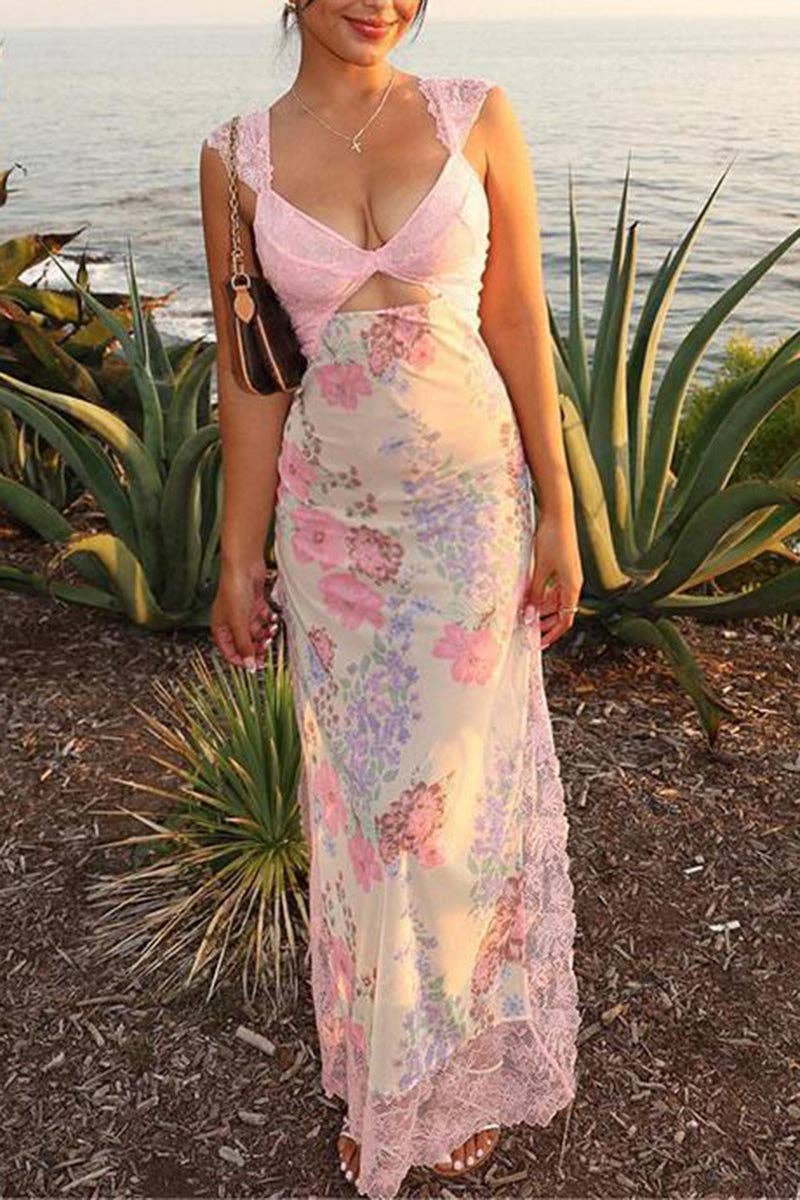 Floral Lace Trim Casual Dress