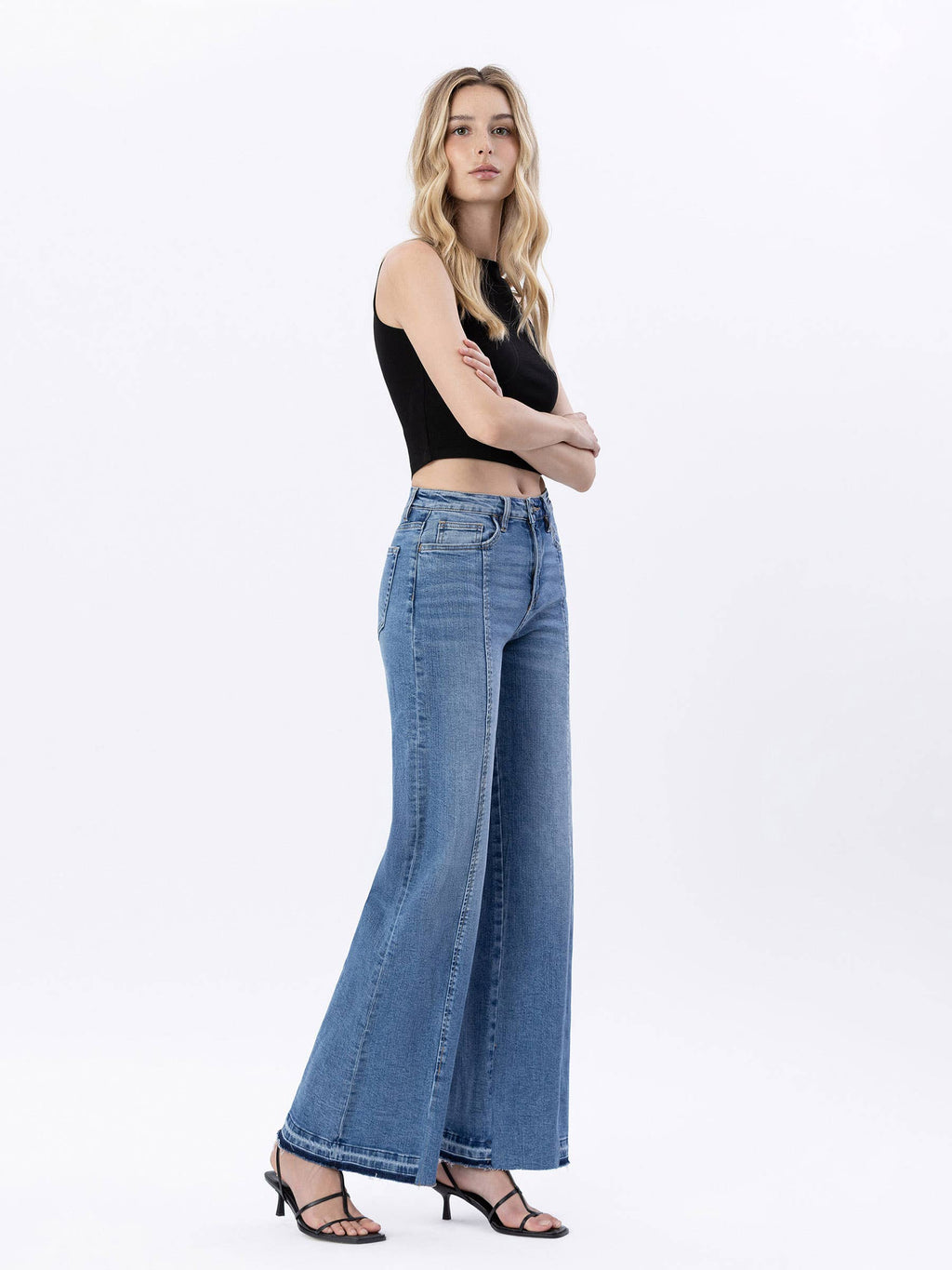 SUPER HIGH RISE SPLIT SEAM WIDE LEG JEANS